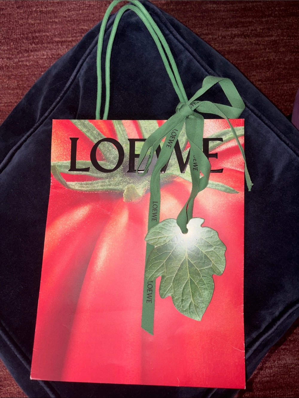 Loewe Red Tote Gift Bag with Green Ribbon & Leaf Tag